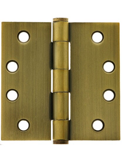 4 1/2 inch Heavy Duty Plated-Steel Door Hinge With Button Tips in Antique Brass.